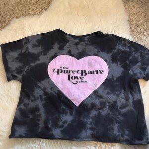 Pure Barre Black Tie-Dye Crop Tee with Pink Heart Logo